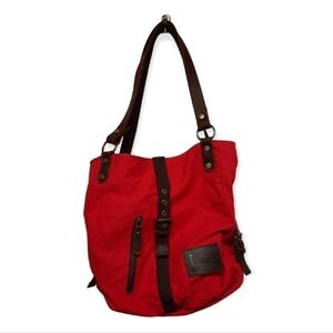 Red Shoulder Bag with Brown Accents